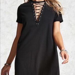 Forever 21 | Black Short Sleeve Tshirt Dress | Lace Up Detailing